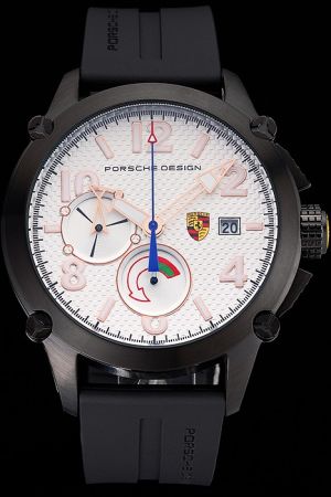 Porsche Indicator Black Design Timepiece With White Textured Dial Gold Bordered Embossed Markers PD011