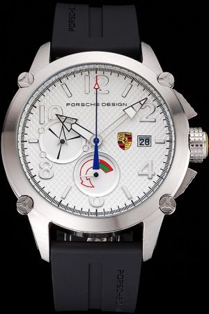 Porsche Design Chrono White Dial S/Steel Bezel Black Rubber Strap Timepiece Driver's Selection PD014