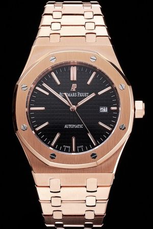 Fake AP Royal Oak Geometric Shapes Rose gold Case Black Tapisserie Dial Luminous Scale Watch 15400OR.OO.1220OR.01