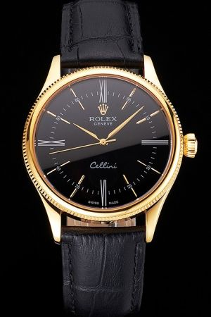 Rolex Cellini Yellow Gold Case Black Face Stick/Roman Hour Scale Alpha Pointer Swiss Quartz Movement  Watch For Gentlemen