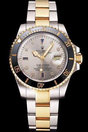 Rolex Submariner Ceramic Bezel Silver Dial Gold Mercedes Hands Diamonds Marker SS/YG Bracelet Swiss Made Watch
