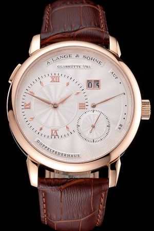 A. Lange & Sohne Grand Lange 1 191.032 Gold Case Brown Leather Strap Watch Japanese Quality ALS004