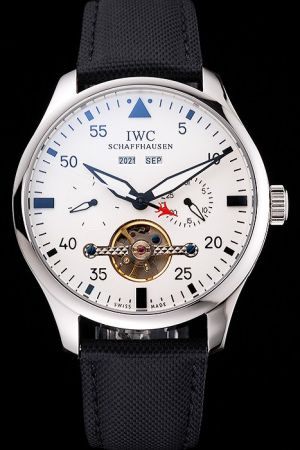 Replica IWC Pilot Tourbillon White Dial Arabic Scale Black Textile Strap Watch