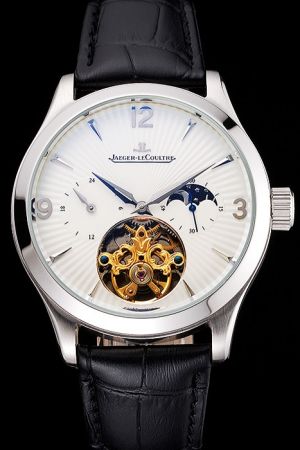  Jaeger-LeCoultre Master Tourbillon Moonphase White Radial Dial Arrow/Arabic Scale Alpha Hands Black Strap Watch