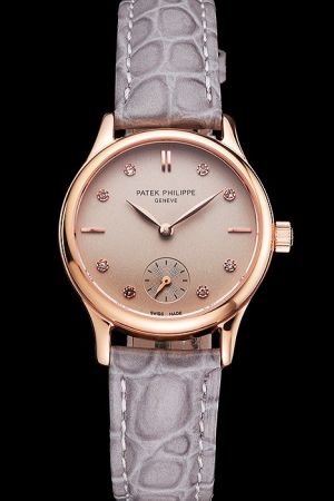 Girl Patek Philippe Calatrava Rose Gold Case Diamonds Stick Scale 28MM Quartz Watch