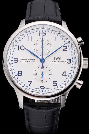 IWC Portugieser Chronograph Blue Arabic Hour Scale Silver Case Fake Auto Watch IW371446 