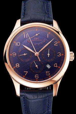 IWC Portugieser Rose Gold Case&Marker Blue Dial&Strap Auto Rep Watch