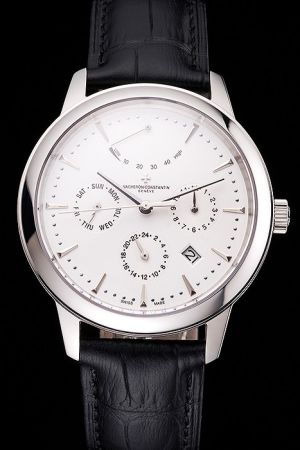 Swiss VC Traditionnelle White Dial Stick Dot Scale Three Round Sub-dials Fan-shaped Power Reserve Sub-dial  Watch