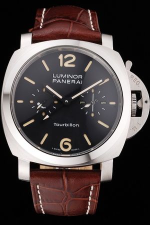 Panerai Luminor 1950 GMT Tourbillon Black Dial Stainless Steel Case Automatic Watch PN086