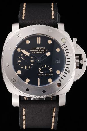 Panerai Luminor Submersible Power Reserve Black Dial Stainless Steel Case Subdial Date Watch PN066