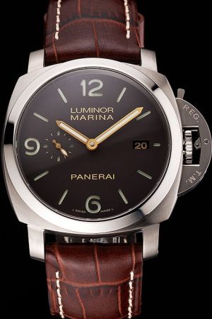 Swiss ETA Movement Panerai Luminor Marina Brown Dial & Leather Strap Stainless Steel Watch PN026
