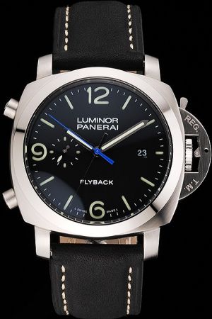 Panerai Luminor 1950 3 Days Chrono Flyback Black Dial Stainless Steel Case Black Leather Strap
