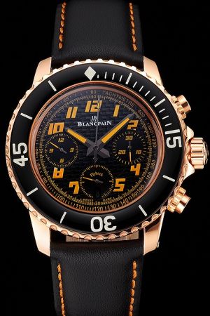 Blancpain Fifty Fathoms Swiss Movement Yellow Markers Rose Gold Bezel Black Chronograph Watch BP021