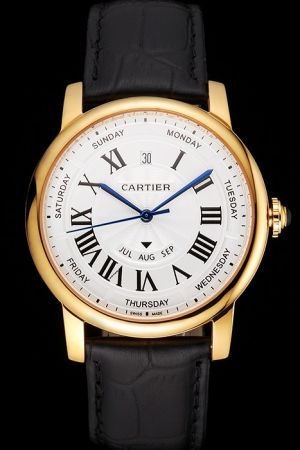 Cartier WR000151 Rotonde 40mm Annual Calendar Business Swiss SS Rotonde Watch SKDT110 Black  Strap