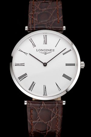 Faux Longines La Grande Classique 40mm White Face Roman Scale Brown Strap Watch L47554112