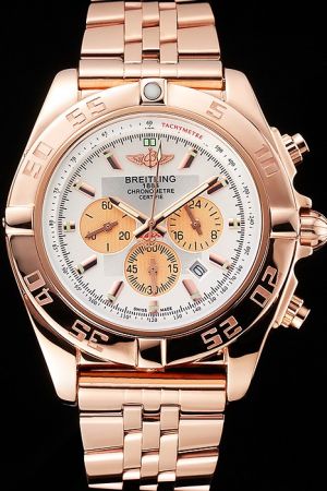 Breitling Chronomat White Dial Rose Gold Case Uni-directional Bezel Stainless Steel Watch