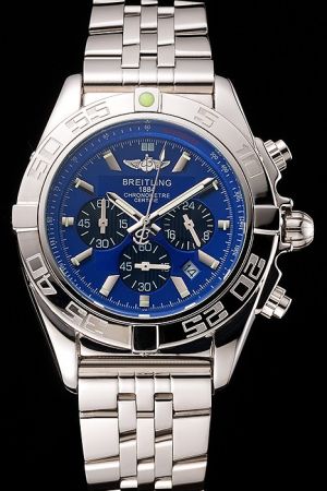 Breitling Chronomat Blue Dial Uni-directional Bezel Silver Bracelet Stainless Steel Quartz Watch 