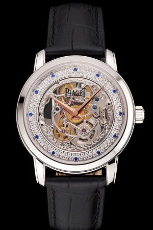 2017 Piaget Altiplano Silver Case Skeleton Dial With Diamonds Inlay Blue Diamonds Scale Rose Gold Dauphine Hands Watch