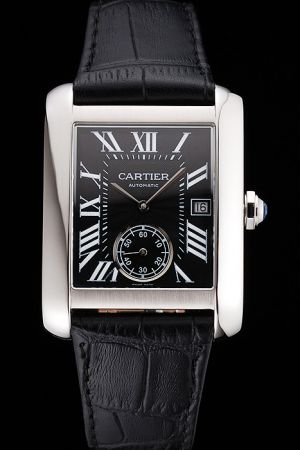 Cartier Tank 34mm Gents White Gold SS Swiss Review Watch KDT196 Black Leather Strap 