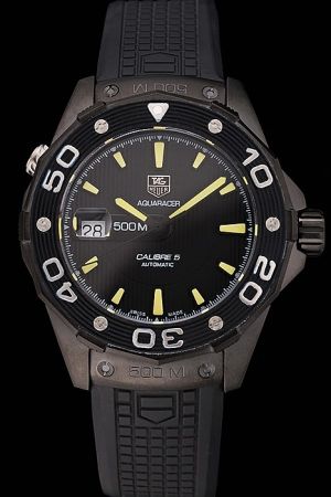 Tag Heuer Aquaracer Ion-plated Scale Bezel Black Dial Yellow Marker Auto Watch WAJ2180.FT6015