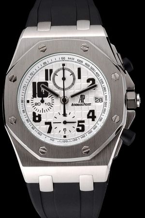 AP Royal Oak Offshore White Tapisserie Dial Amplifying Arabic Marker Octagonal Screwed Bezel Limited Watch