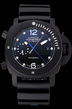 Panerai Luminor Submersible Flyback Rubber Strap All Black 47MM Automatic Watch For Men PN085