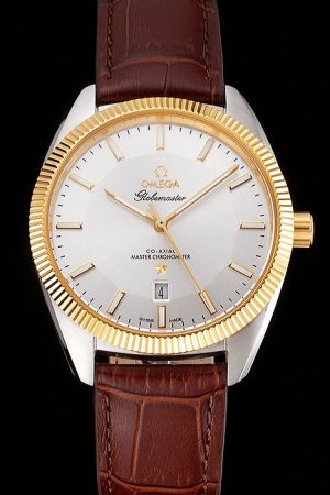 Rep Omega Constellation Globemaster Co-Axial 18K Yellow Gold Fluted Bezel Silver Pie-pan Dial Luminous Scale/Pointer Date Watch 130.23.39.21.02.001