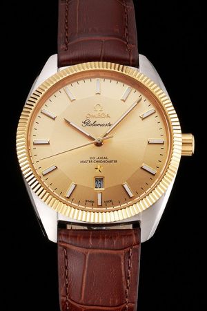 Omega Constellation Globemaster Co-Axial Chronometer Yellow Gold Fluted Bezel/Pie-pan Dial Luminous Stick Scale/Pencil Index Rep Watch