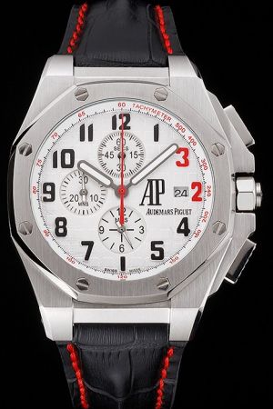 AP Royal Oak Offshore Shaquille O'Neal White Tapisserie Dial Two-tone Arabic Scale Red Second Hand Watch