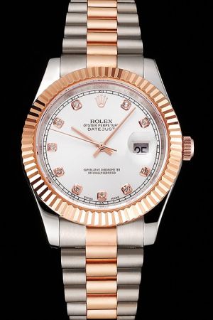 Rolex Datejust Rose Gold Fluted Bezel/Stick Hand Diamond/Track Marker 2-Tone Bracelet  Luxurious Watch