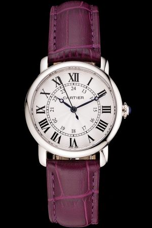 Cartier Diamonds Markers Appointment Faux 29mm W6701007 Watch KDT094 Purple Strap