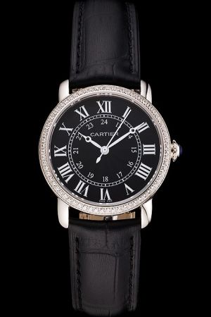 Cartier Replica Black Bangle  WR000251 Diamond Case Wedding Watch KDT092 Couples Ronde