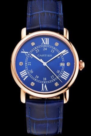 Cartier  Replica Blue Fake Pink Gold Bezel36mm Watch KDT071 Gents Ronde