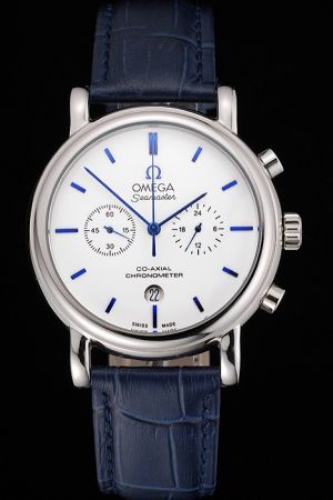 Omega Seamaster Co-Axial Escapement Chronometer Silver Case Blue Scale/Pointer/Strap Two Sub-dials  Watch