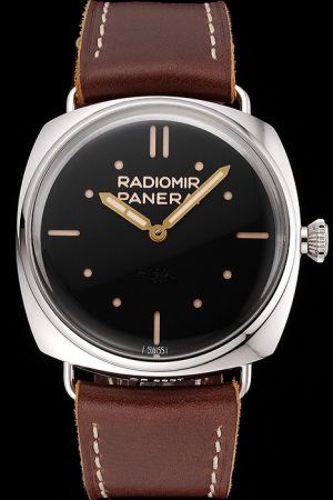 Panerai Radiomir Vintage SLC PAM425 Black Dial Stainless Steel Case Brown Leather Strap