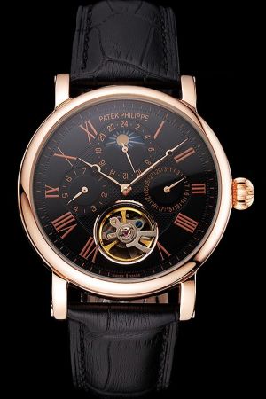 PP Grand Complications Tourbillon Moonphase Rose Gold Case&Roman Scale  Watch