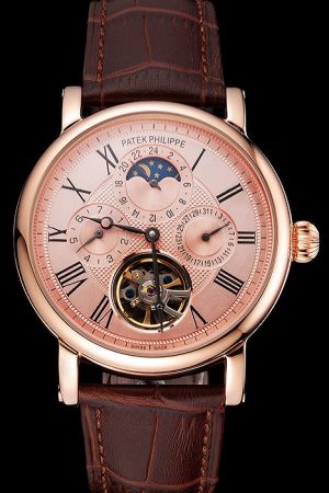 PP Grand Complications Tourbillon Rose Gold Case&Dial Roman Scale Moonphase Watch