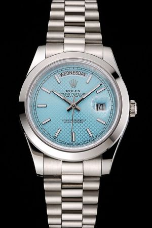 Men's Rolex Day-date Ice Blue Diagonal Motif Dial Week/Date Display Stainless Steel Casual Watch Ref.228206