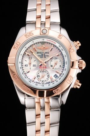 Luxury Breitling Chronomat White Dial Rose Gold Uni-directional Bezel Stainless Steel Watch