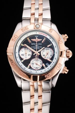 Luxury Breitling Chronomat Black Dial Rose Gold Uni-directional Bezel Two-tone Bracelet Watch 
