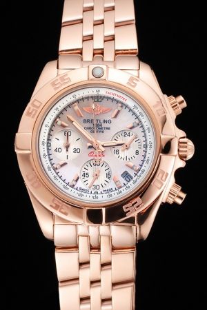 Breitling Chronomat Pearl Dial Uni-directional Bezel Rose Gold Stainless Steel Women Watch 