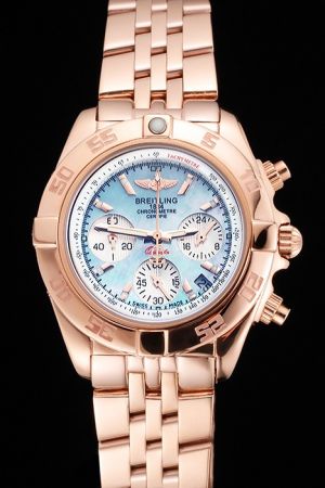 Breitling Chronomat Light Blue Dial Uni-directional Bezel Rose Gold Stainless Steel Watch 
