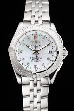 Breitling Colt Lady Pearl Dial Diamonds Scale Stainless Steel Quartz Watch