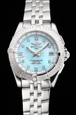 Swiss Breitling Colt Lady Light Blue Dial Diamonds Scale Stainless Steel Watch