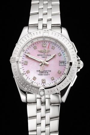 Swiss Breitling Colt Lady Pink Dial Diamonds Scale Stainless Steel Quartz Watch
