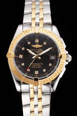 Breitling Colt Lady Black Dial Diamonds Scale Gold Bezel Two-tone Bracelet Watch 