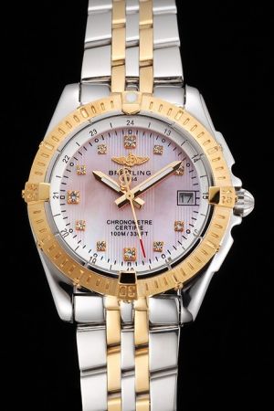 Breitling Colt Lady Pink Dial Diamonds Scale Gold Bezel Fake Quartz Watch