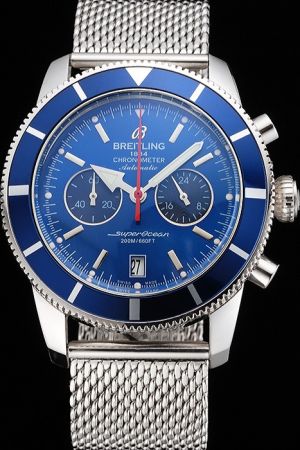 Breitling Superocean Heritage Chronograph Blue Face Blue Ion-plated Bezel Mesh Bracelet Watch A2337016-C856