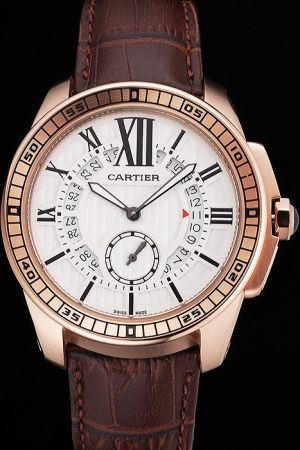 Cartier Rose Gold Calibre Ref W7100044 Brown Leather Wristband Nice Price  Suits Watch KD270