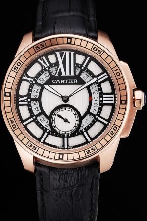 Cartier Classy Black Leather Strap Calibre Casual Gents 42mm Watch KDT267 Rose Gold Case